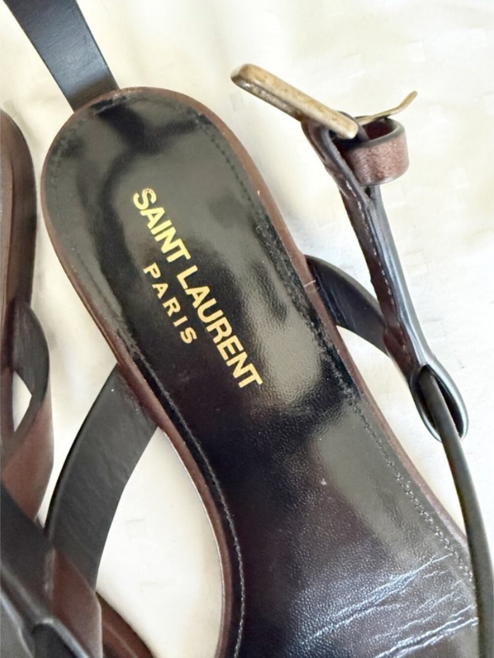 Saint Laurent Cassandra YSL Logo T Strap Toe Ring Sandal Brown Size 39.5 - Picture 11 of 16
